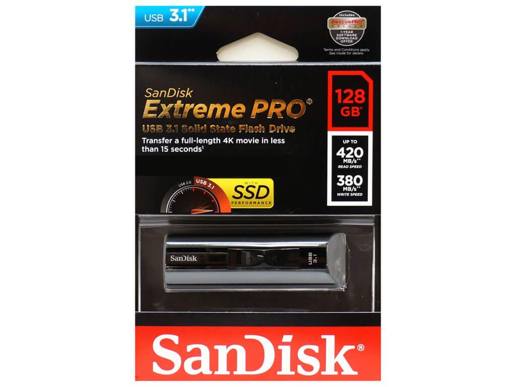 Memorie USB SanDisk Extreme Pro 128 GB, USB 3.1, Negru - imagine 5