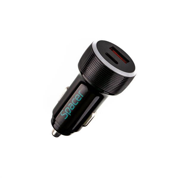 Alim. auto Spacer USB-A&C 17W negru - imagine 3